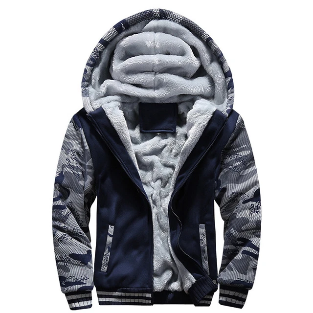 Men Winter Warm Hoodie Jacket Sherpa Fleece Zip UP Sweater Fur Lined Hooded Coat