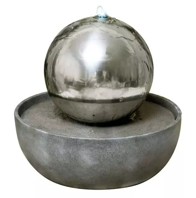 Stainless Steel Sphere Water Feature Garden Eclipse 45cm with Lights Outdoor