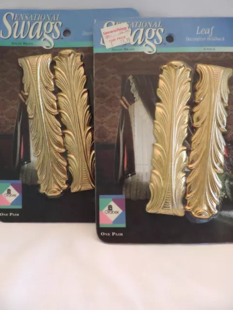 2 Pair Solid Brass Leaf Curtain Tie/Hold Backs Orig. Package Unopened by Graber