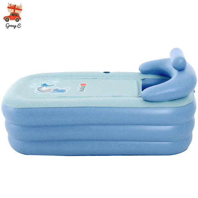 Portable Bathtub Foldable Soaking Ice Bath Spa Tub Thickening Freestanding For Adults Home Bathroom 300L Blue | The Warehouse