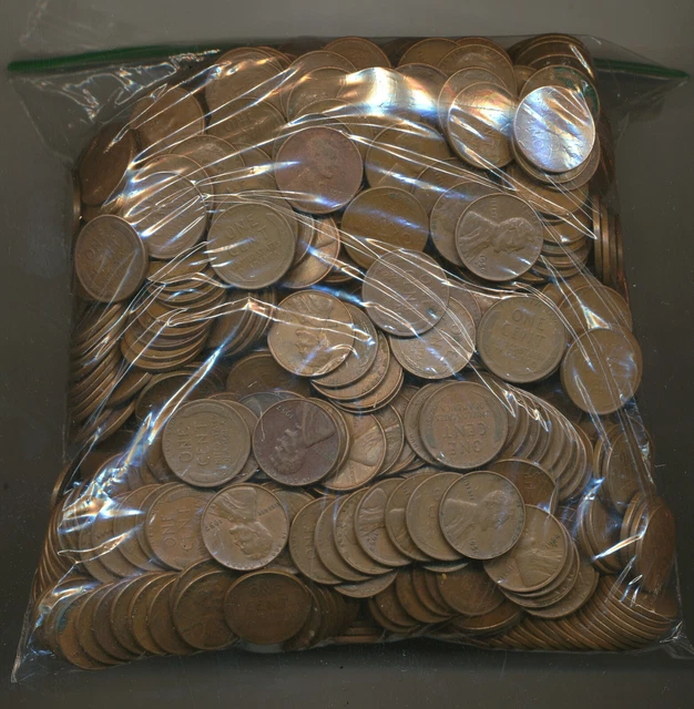 UNSEARCHED 5 Pound Wheat penny bag (about 15 rolls OVER 725 coins) Lincoln Cent