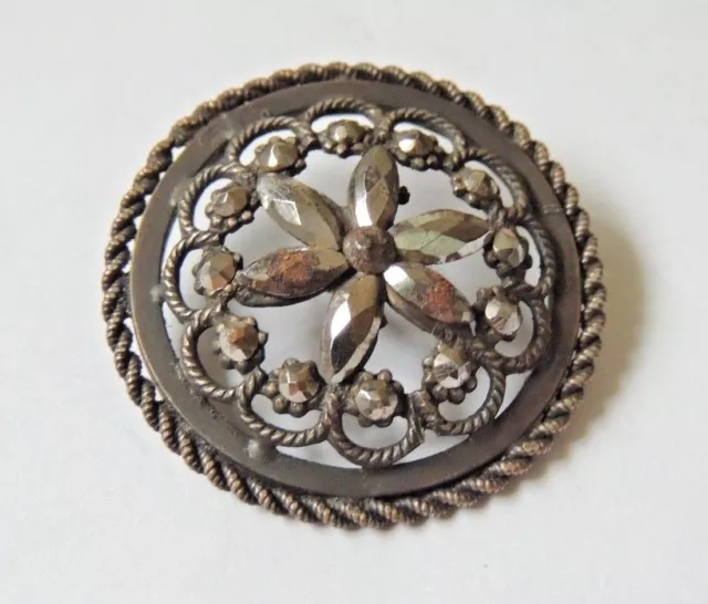 Joli bouton ancien en métal strass étoile fleurs ART NOUVEAU button 1900 3,3cm
