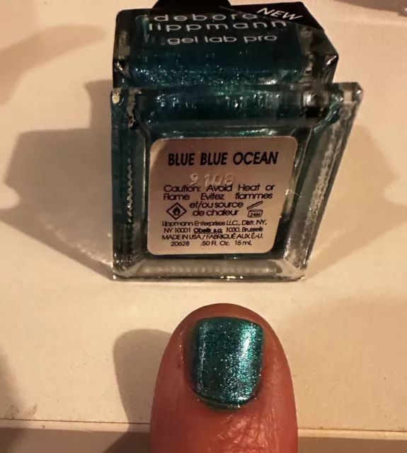 Deborah Lippmann Nail Polish "Blue Blue Ocean” Full Size Glitter Shimmer 2