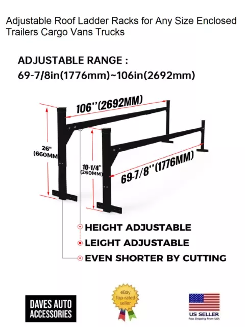 Adjustable Roof Ladder Racks for Any Size Enclosed Trailers Cargo Vans Trucks