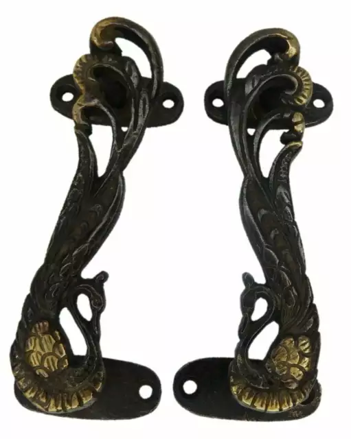 Brass Peafowl Door Pull Set Handmade Peacock Design Bird Theme Handle EK611