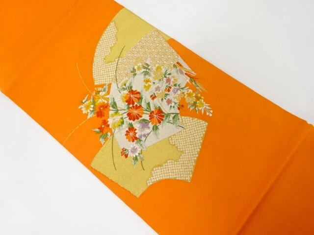 43097# Japanese Kimono / Vintage Nagoya Obi / Woven Sakura & Kiku