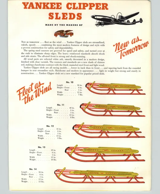 1958 PAPER AD 4 PG Flexible Flyer COLOR Yankee Clipper Snow Sleds