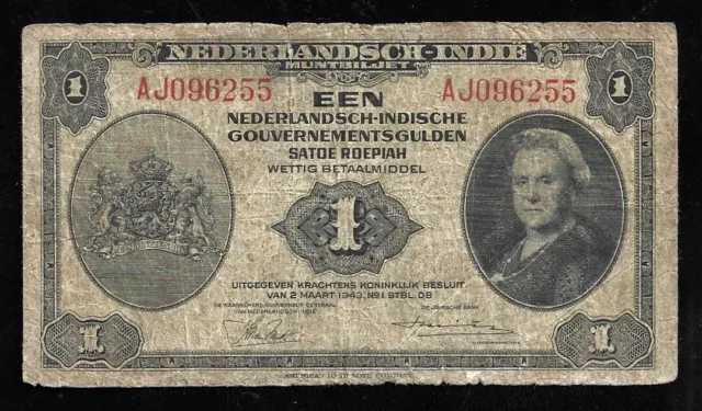 World Paper Money - Netherlands Indies 1 Gulden 1943 @ VG