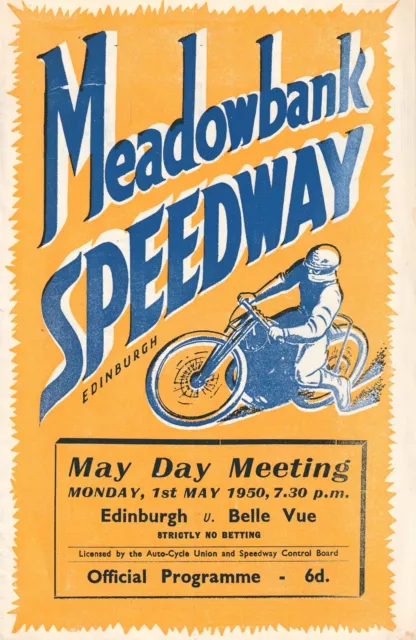 EDINBURGH vs BELLE VUE SPEEDWAY PROGRAMME 1st MAY 1950