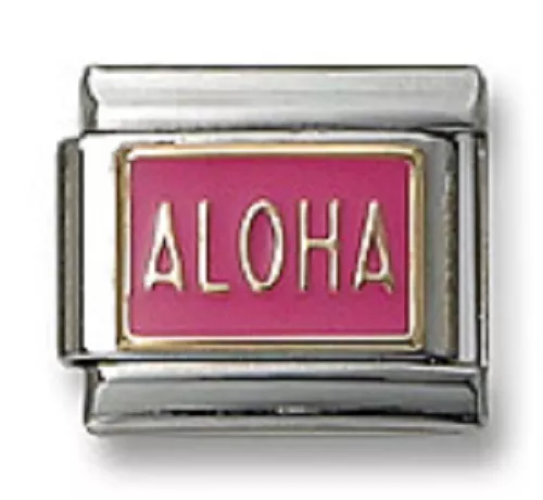 Italian Charm ALOHA 18K Gold Pink Enamel 9 mm Stainless Steel Modular Link Gifts