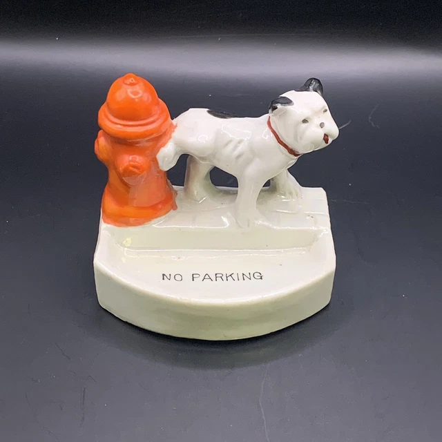 Vintage ASHTRAY Dog Peeing On Fire Hydrant No Parking Made In Japan
