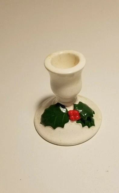 Portavelas vintage Holiday Lillian Vernon acebo baya barro pintado a mano