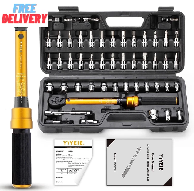 50Pcs Master Bike Torque Wrench Set, 1/4 Inch Drive, 10-220 IN.LB (1-24.9 Nm), I