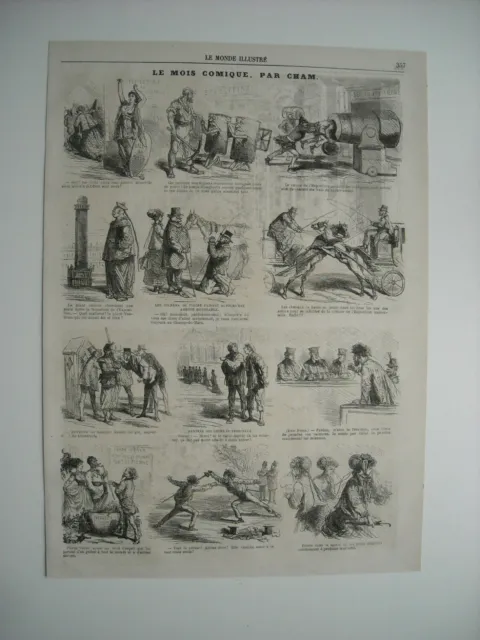 Gravure 1867. Le Mois Comique, Par Cham. 12 Caricatures Avec Legendes.