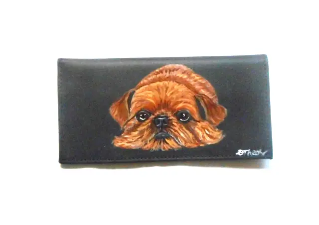 Brussels Griffon dog Checkbook Cover Hand Painted Leather