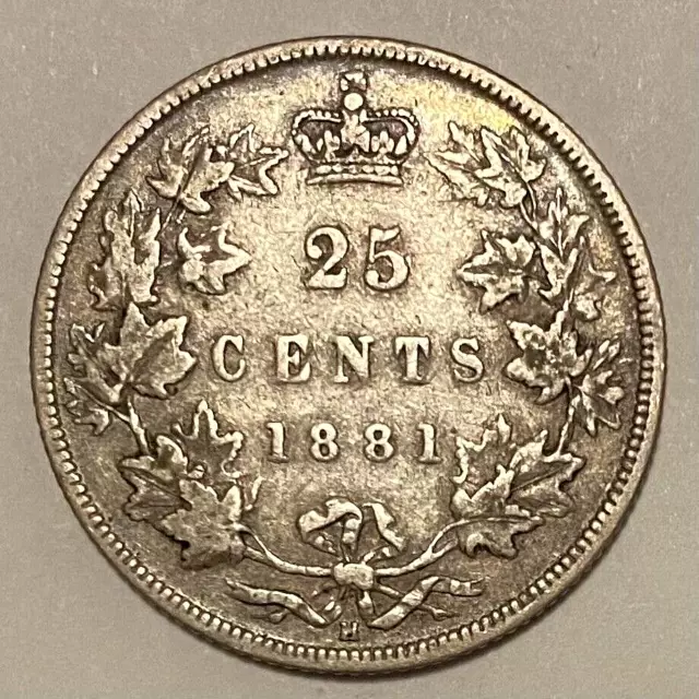 1881-H Canada 25 Cents Quarter Dollar Silver Coin - Queen Victoria