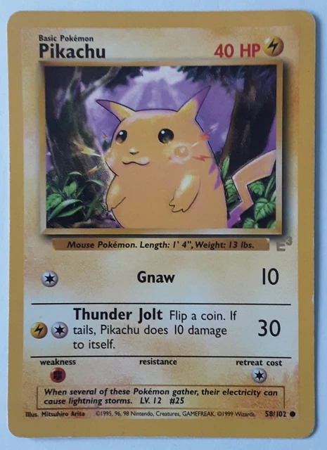 Pokémon Base Set 1 Yellow Cheek Pikachu E3 Stamp Card 58/102. September 1999.