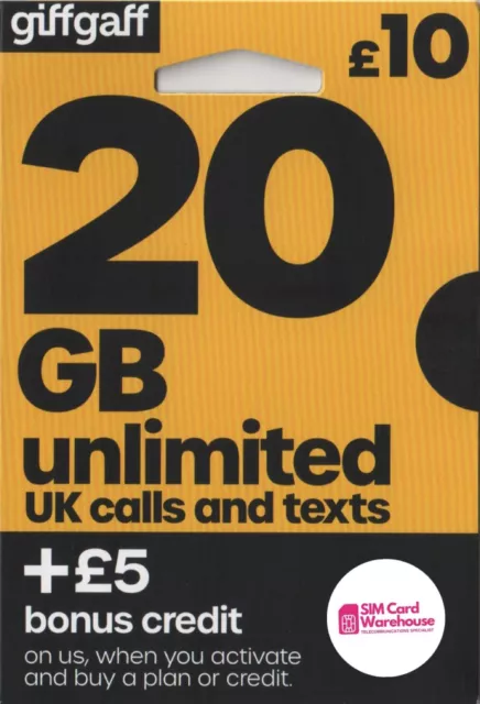 Giffgaff Giff Gaff Nano Micro Standard SIM Card 3 in 1 FREE £5 Credit 4G & 5G