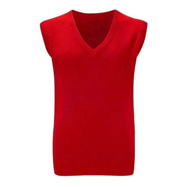 Boys Girls Red V Neck Sleeveless Knitted Tank Top Jumper School Uniform
