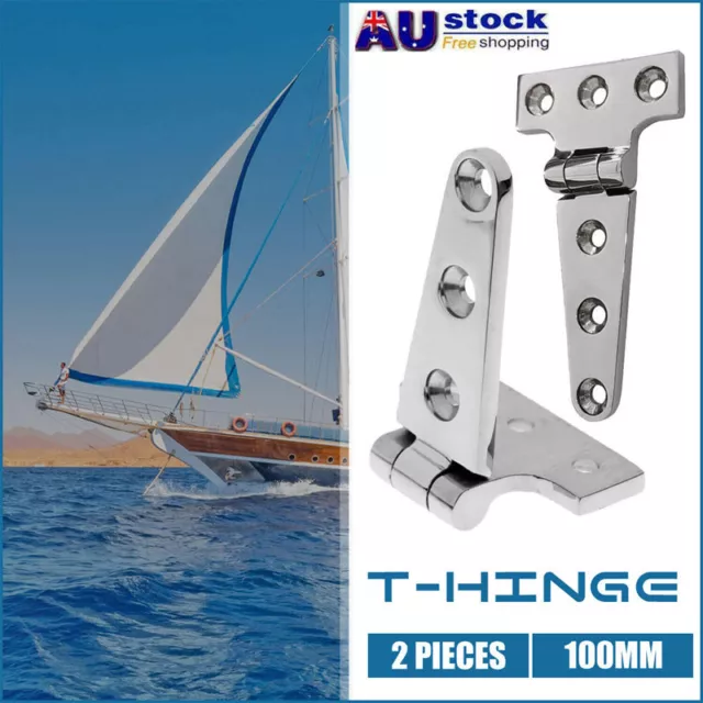 2Pcs 316 Stainless steel Marine Grade Heavy Duty T Hinge 100mm Casting for Boat