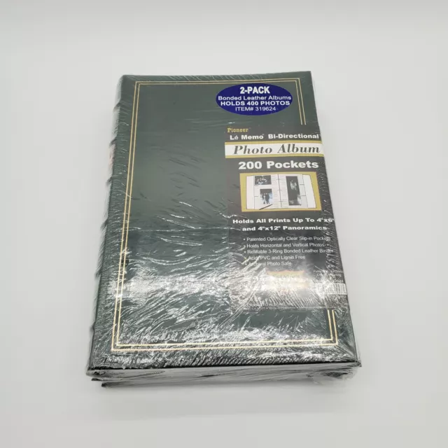 2 álbumes de fotos vintage Pioneer de cuero unido verde 4""x6"" 4x12 álbum de recortes efímero