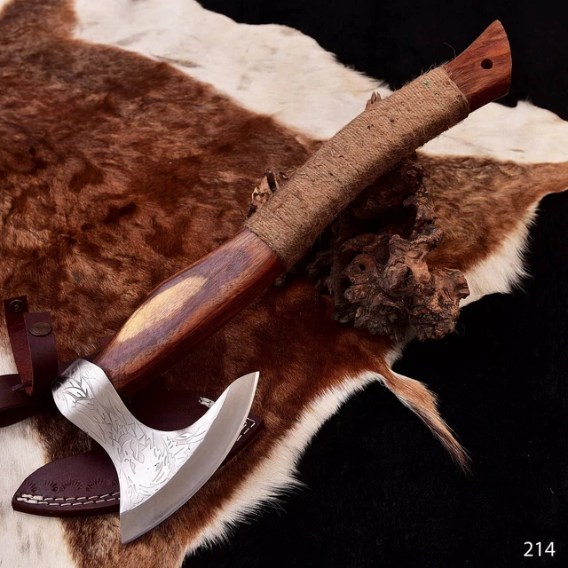 Axe Viking Forged Hand Steel Carbon Battle Hatchet Tomahawk Camping Throwing 214