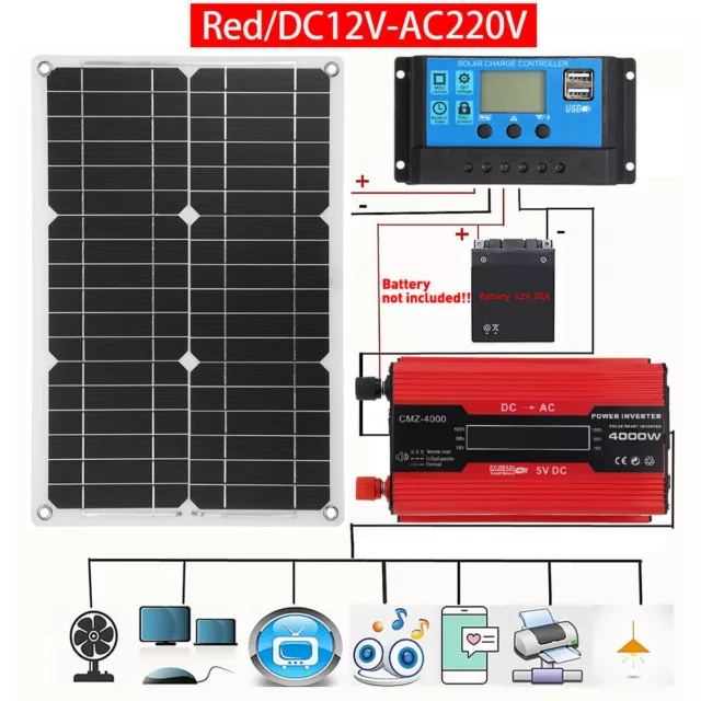 Kit Fotovoltaico Isola Solare 12V Inverter 4000W +20W Pannelli +30A Controller