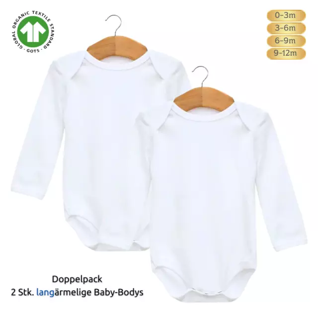 2er SET Langarm Baby Body Doppelpack 100% Bio Baumwolle Einteiler Baumwollbody