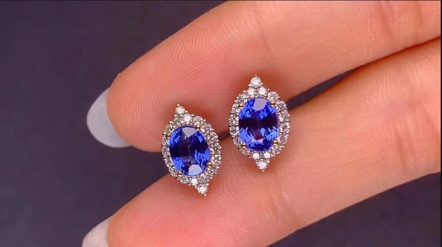 3Ct Oval Lab Created Blue Tanzanite Women Earrings 14K White Gold Plated Silver