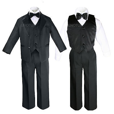 Toddler Kid Child Teen Boys Black Formal Wedding Party Suit Set Tuxedo Suit S-20