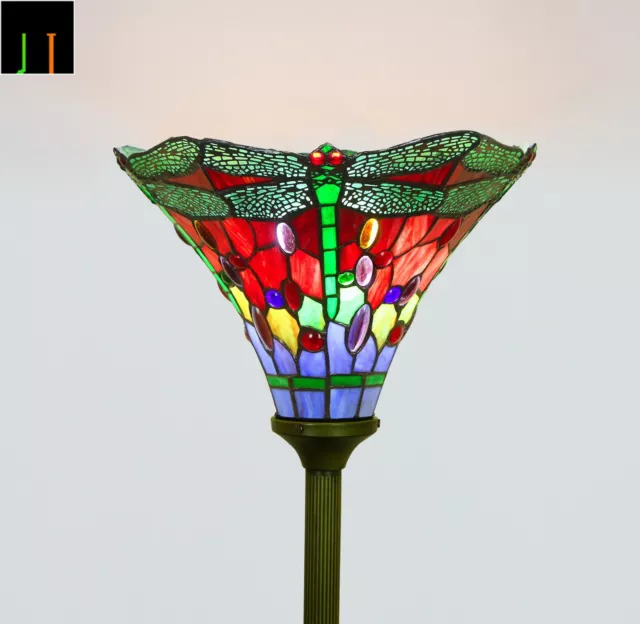 New Arrival JT Tiffany Stained Glass Torchiere Style Dragonfly Style Floor Lamp