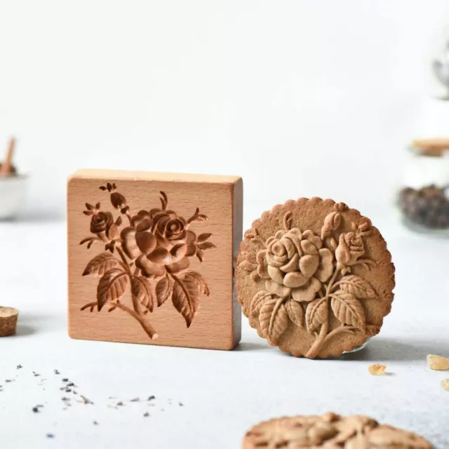 3.54*3.54*0.98 Inch Cookie Stamp Wooden Mold Biscuit Press Stamp  Kitchen
