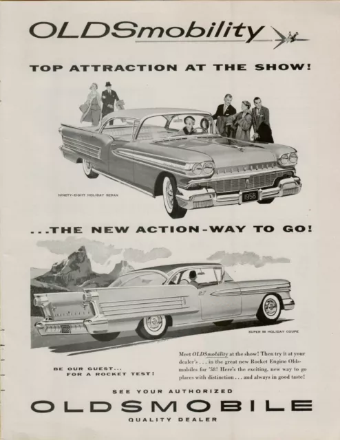 1958 Oldsmobile Ninety-Eight Holiday Sedan Super 88 Coupe Car Vintage Print Ad