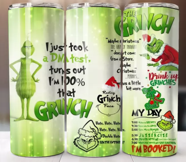 The Grinch DNA Test Christmas Tumbler 20oz Travel Mug Stainless Steel Cup Straw