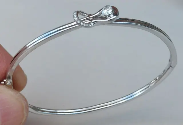 Fine Estate Jewelry Sterling Silver Genuine Diamond 7" Hinged Bangle Bracelet