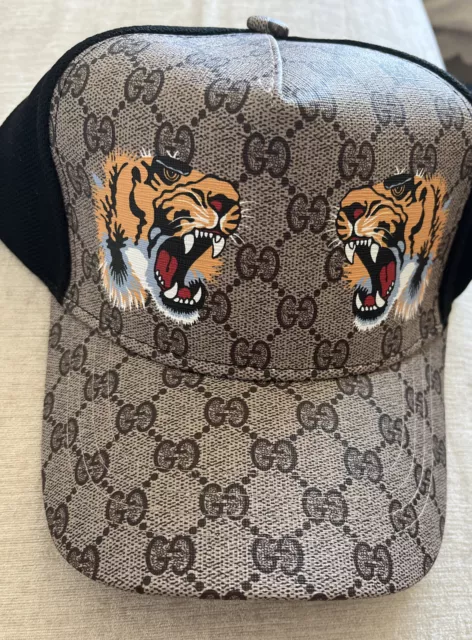 New Gucci Gg Supreme Canvas "Tigers" Print Baseball Hat Unisex