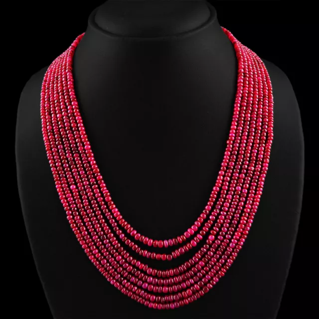 642.20 Cts Natural Red Ruby 7 Line Round Shape Beads Necklace - Big Deal (Rs)