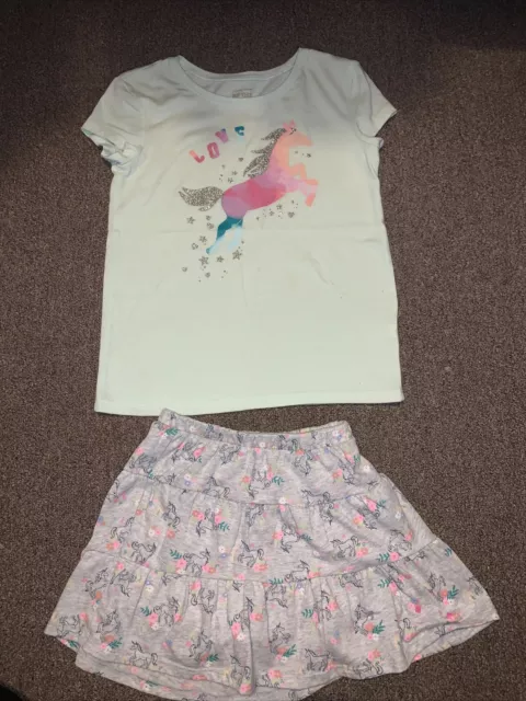 Girls Jumping Beans Cartwheel Scooter Unicorn 2 Pc  T-shirt & Skirt Set Size 5
