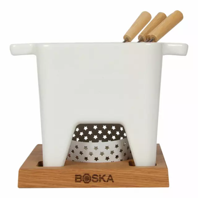 Boska Tapas Fondue Bianco L Käsefondue Fondue-Set Edelstahl Eiche Keramik 600 ml