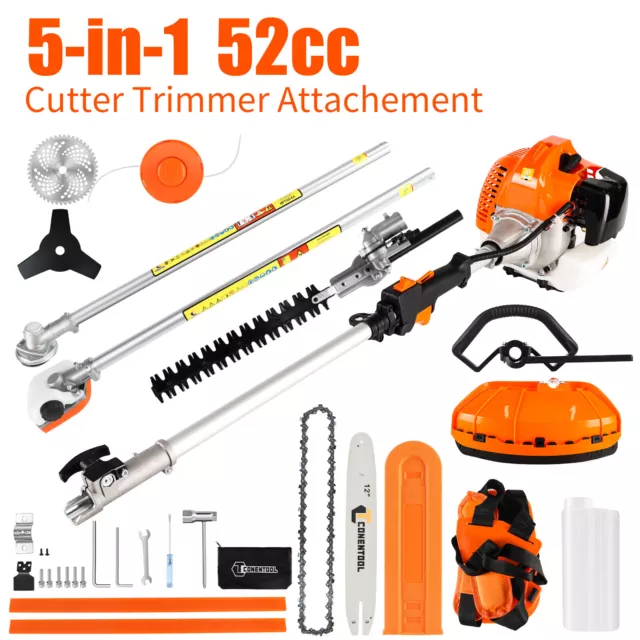 52cc Hedge Trimmer Petrol Multi Tool Brush Cutter Grass Strimmer Garden Chainsaw