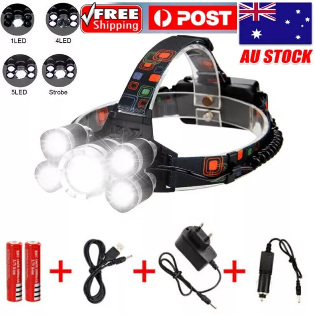 Super Bright Waterproof Head Torch Headlight LED USB Rechargeable Headlamp Fish