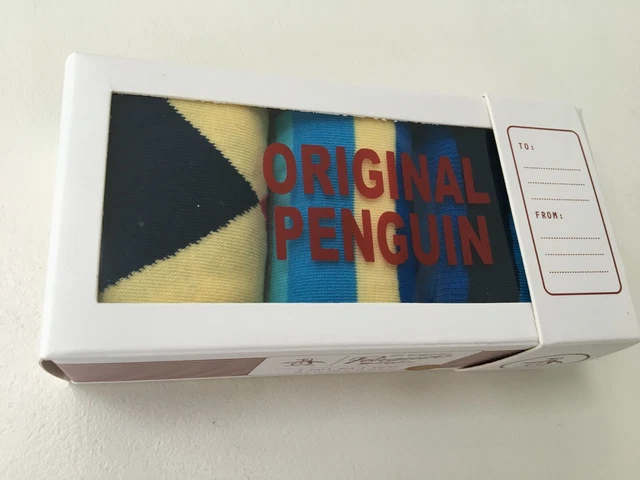 Chaussettes originales Penguin homme à rayures brillantes et Argyle 3 paires en boîte -7 à 11 - neuves