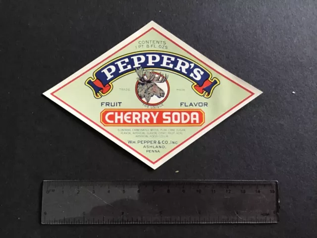 Pepper’s Cherry Soda  Ashland Penna vintage label R33887