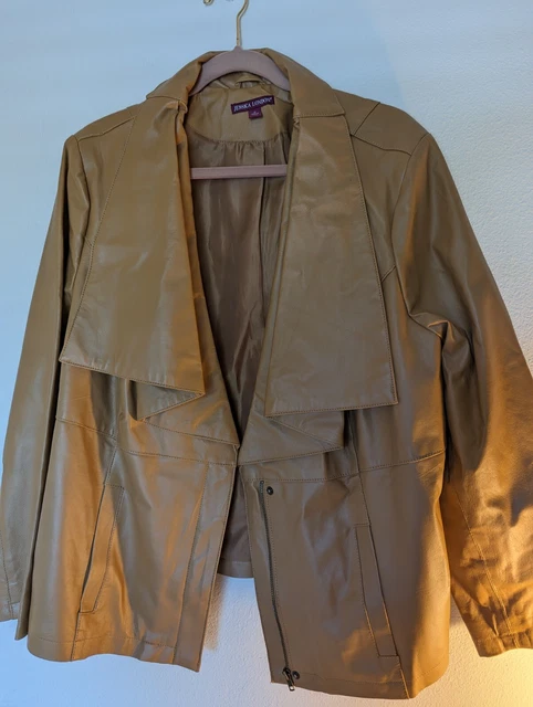 Womens Jessica London Cognac Leather Jacket 22 Drape-Front Leather Jacket 28" Womens Jessica London Cognac Leather Jacket 22 Drape-Front Leather Jacket 28"
