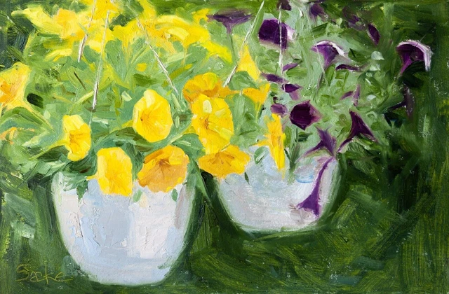 Pittura a olio originale, arte floreale impressionista, fiori primaverili...
