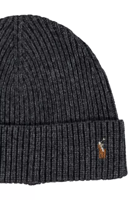 Polo Ralph Lauren Mens Wool Beanie Hat Charcoal Grey 2