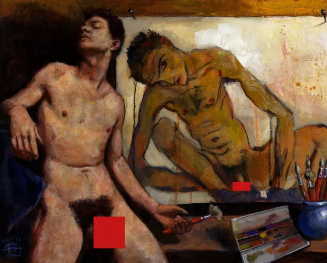 Two naked men Erotic art Nude Canvas 30x42 Passion of Male Collection ER598