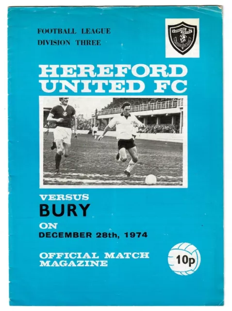 Hereford United v Bury - 1974-75 Division Three - Football Programme