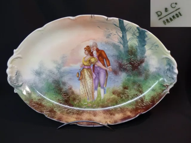 B superbe plat 19ème Porcelaine émaillé Delinières D&C France 51cm2.6kgLimoges