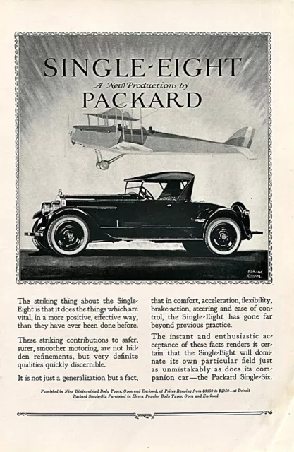1923 PACKARD Single-Eight Automobile Car w/ Airplane Overhead ~ VINTAGE PRINT AD